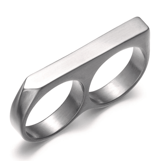 "THE MEN THING Ring for Men - Pure Titanium Steel Silver Self Defense Double Finger, Rebellious Ring for Men & Boys (Silver - Stainless Steel, 24) "
