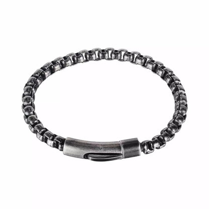 THE MEN THING 5mm Pure Stainless Steel Antique Black Square Rolo Link Round Box Chain Bracelet 9 inch for Men & Boys