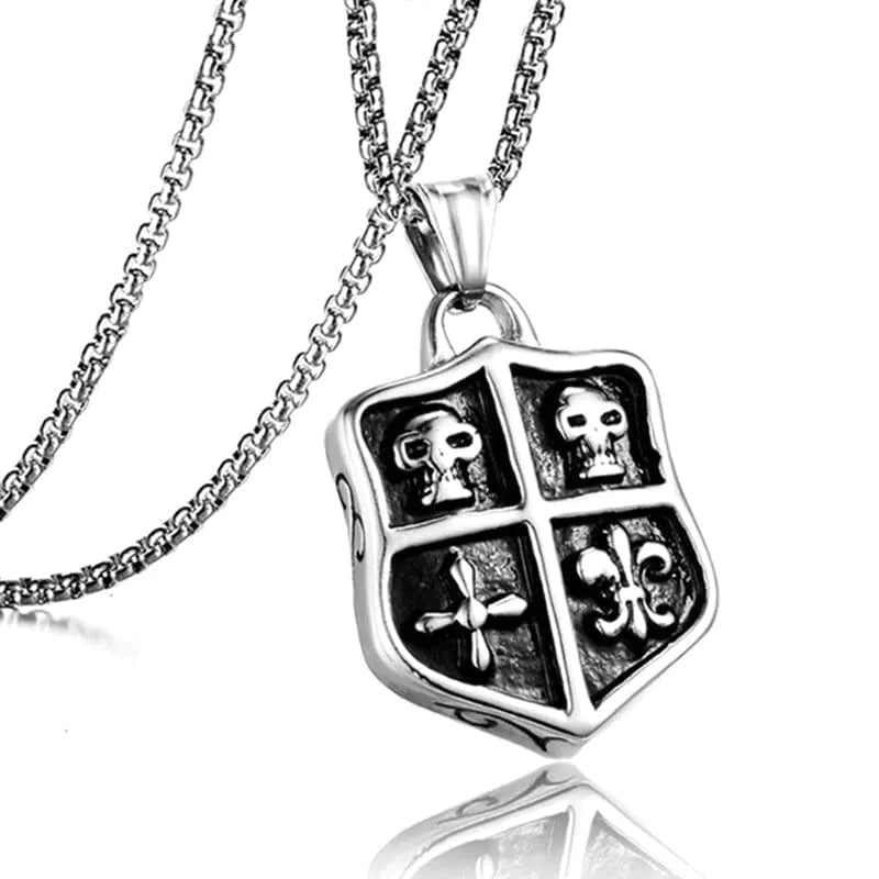 THE MEN THING Alloy Skull Brand Pendant with Pure Stainless Steel 24inch Chain for Men, American trending Style - Round Box Chain & Pendant for Men & Boy