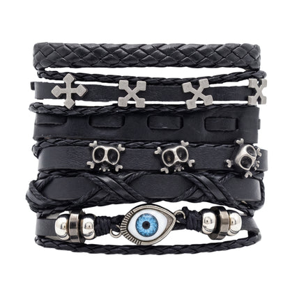 DARK EYE REAPER - 6 Pcs Genuine Leather Adjustable Bracelet for Men & Boys