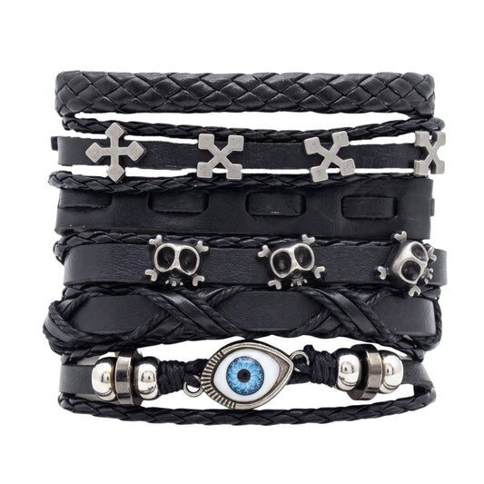 DARK EYE REAPER - 6 Pcs Genuine Leather Adjustable Bracelet for Men & Boys