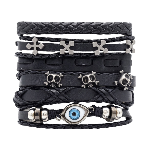 DARK EYE REAPER - 6 Pcs Genuine Leather Adjustable Bracelet for Men & Boys