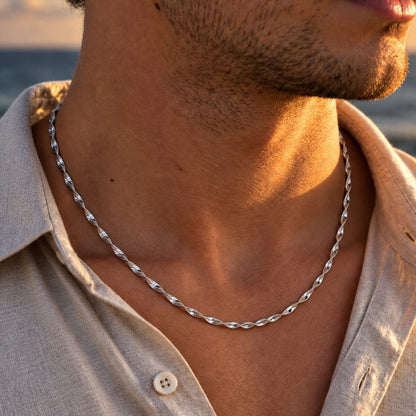 TWIST SERPENTINE - 1mm Stainless Steel Twist Chain with Lobster Clasp for Men & Boys (21 inch)