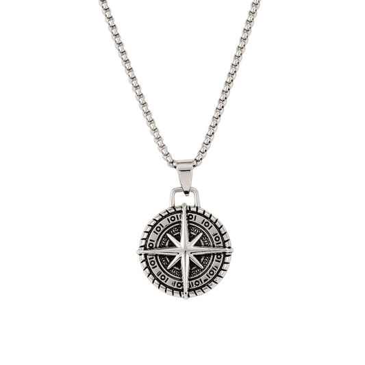 Compass Luck - Alloy Pendant With Pure Stainless Steel 24Inch Round Box Chain American Trending