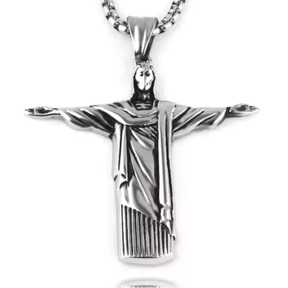 THE MEN THING Alloy Jesus Pendant with Pure Stainless Steel 24inch Chain for Men, American trending Style - Round Box Chain & Pendant for Men & Boy