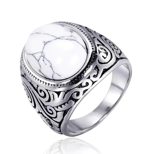 White Whisper - Titanium Steel Vintage Ring With White Stone (Size 17-21- 24)
