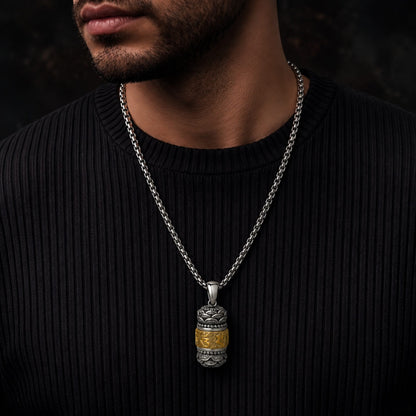 MANTRA RELIC - 16mm Titanium Steel Pendant with 24inch Round Box 4mm Chain for Men & Boys
