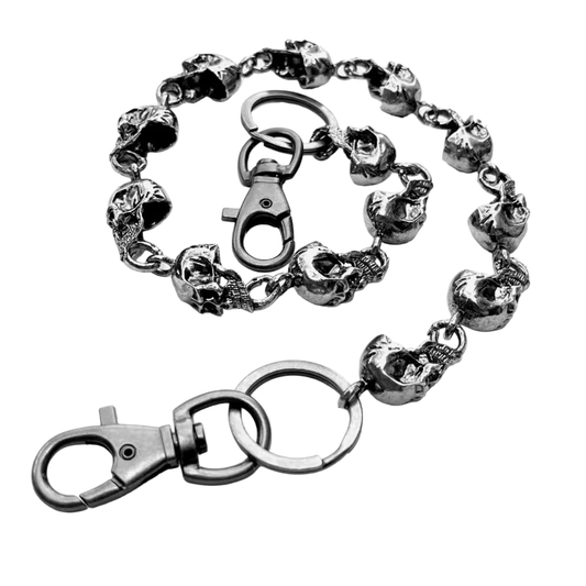 OCCIPUT CHAIN SILVER - Alloy Skull Heavy Biker Jeans Chain with Lobster Clasps for Men & Boys - 24 inch