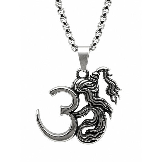 OM AURA - Pure Vintage Pure Steel Pendant with 24inch Round Box 5mm Chain for Men & Boys