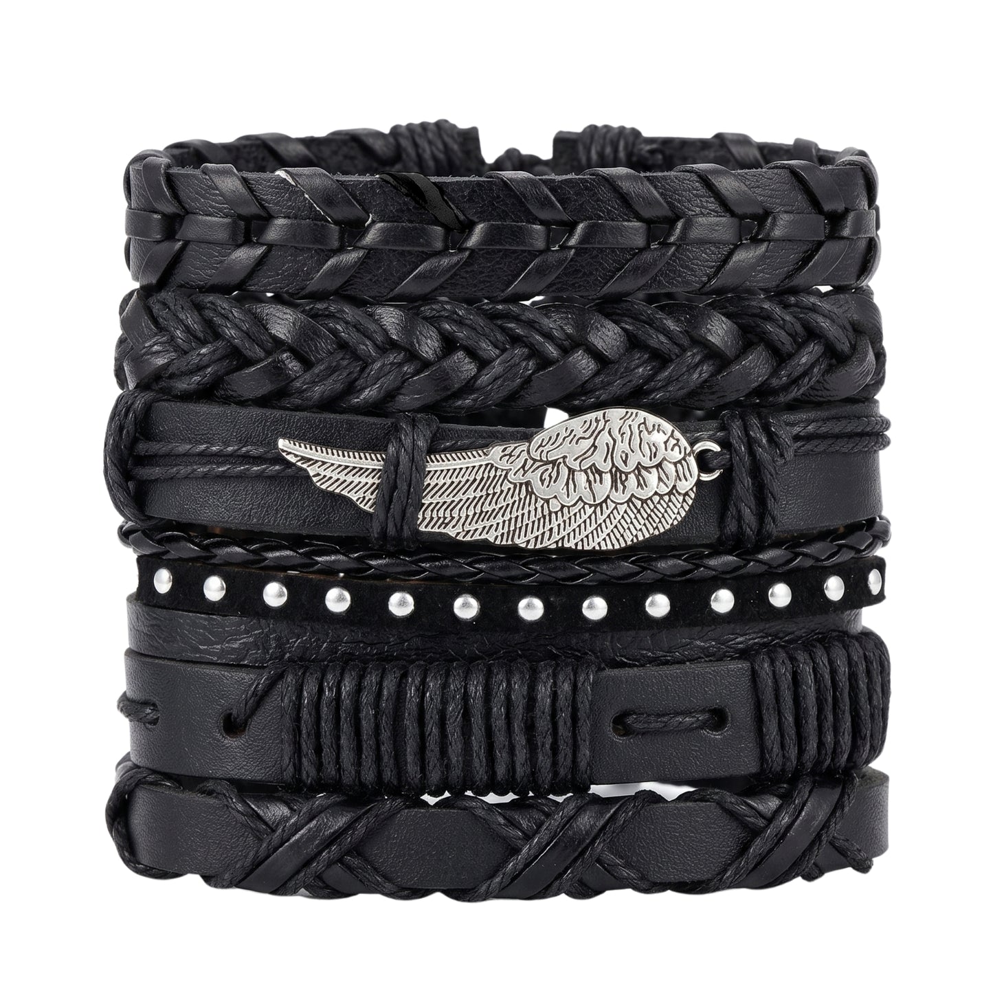 WINGCORE - 6 Pcs Genuine Leather Adjustable Bracelet for Men & Boys