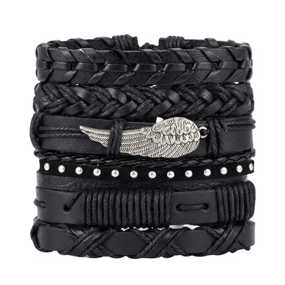 WINGCORE - 6 Pcs Genuine Leather Adjustable Bracelet for Men & Boys