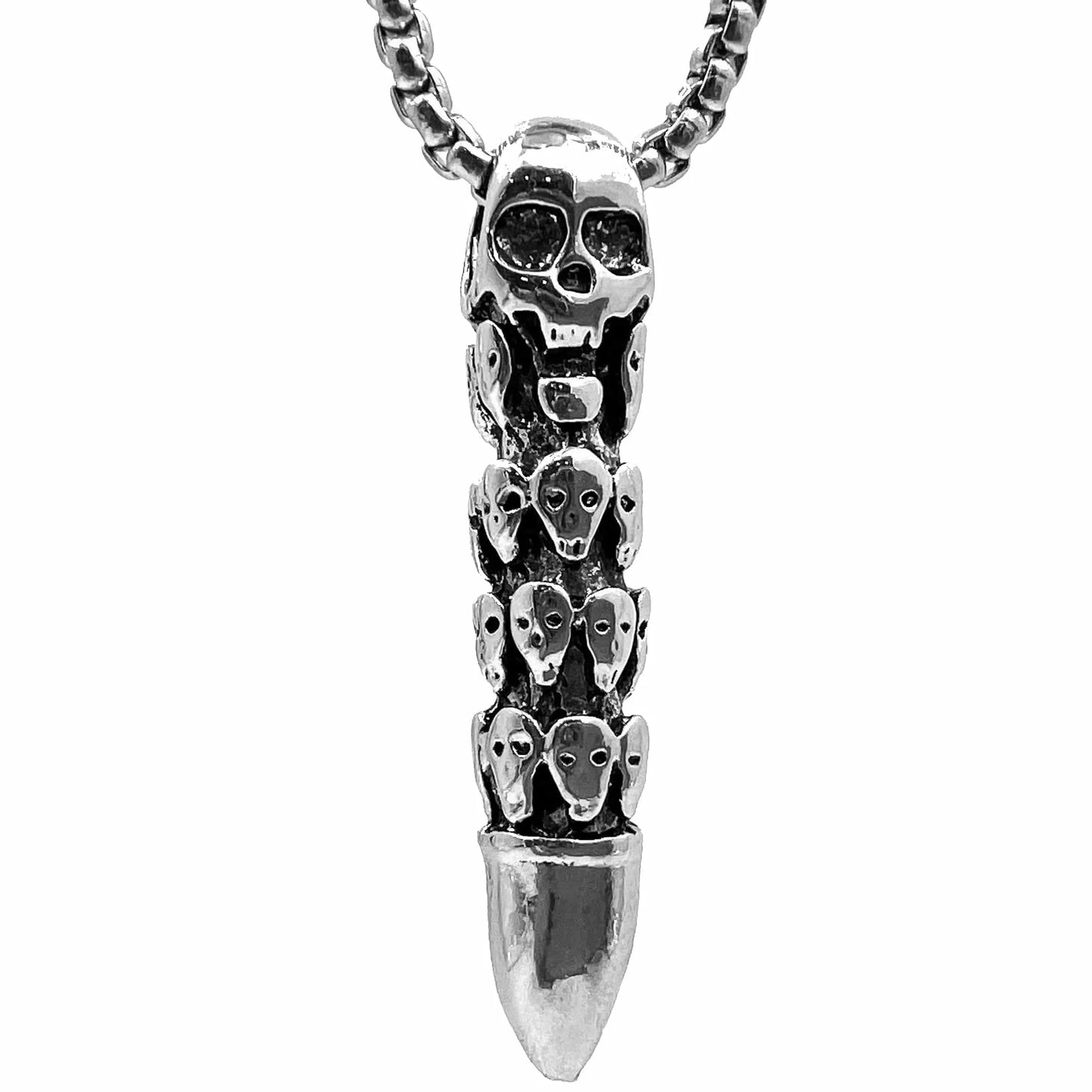 THE MEN THING Alloy Bullet Pendant with 24inch Pure Stainless Steel Chain for Men, Milan trending Style - Round Box Chain & Pendant for Men & Boy