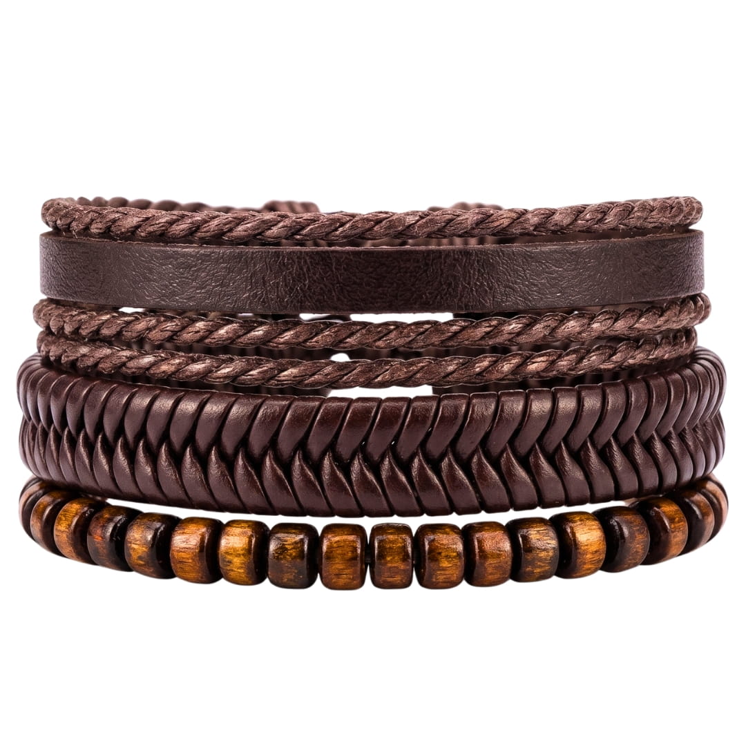 OAKEN EDGE - 3Pcs Genuine Leather Adjustable Bracelets Set for Men & Boys