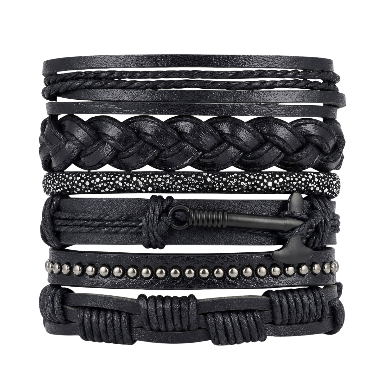 AXEFORGE - 6 Pcs Genuine Leather Adjustable Bracelet for Men & Boys