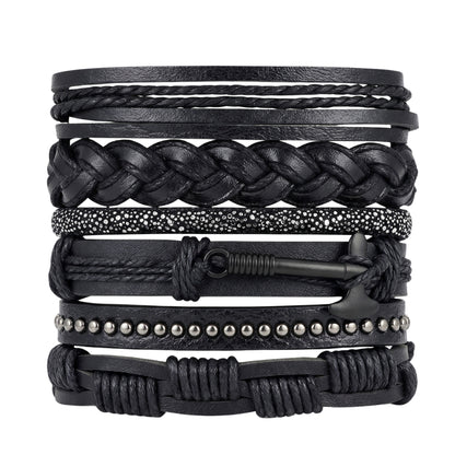 AXEFORGE - 6 Pcs Genuine Leather Adjustable Bracelet for Men & Boys