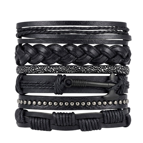 AXEFORGE - 6 Pcs Genuine Leather Adjustable Bracelet for Men & Boys