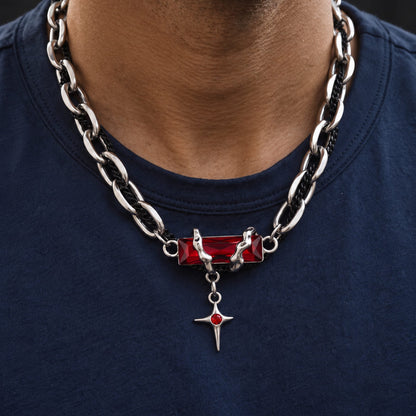 OBSIDIAN RED CROSS - 30mm Titanium Steel Pendant with 20 to 22inch Adjustable Cable 7mm Chain for Men & Boys