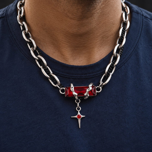 OBSIDIAN RED CROSS - 30mm Titanium Steel Pendant with 20 to 22inch Adjustable Cable 7mm Chain for Men & Boys