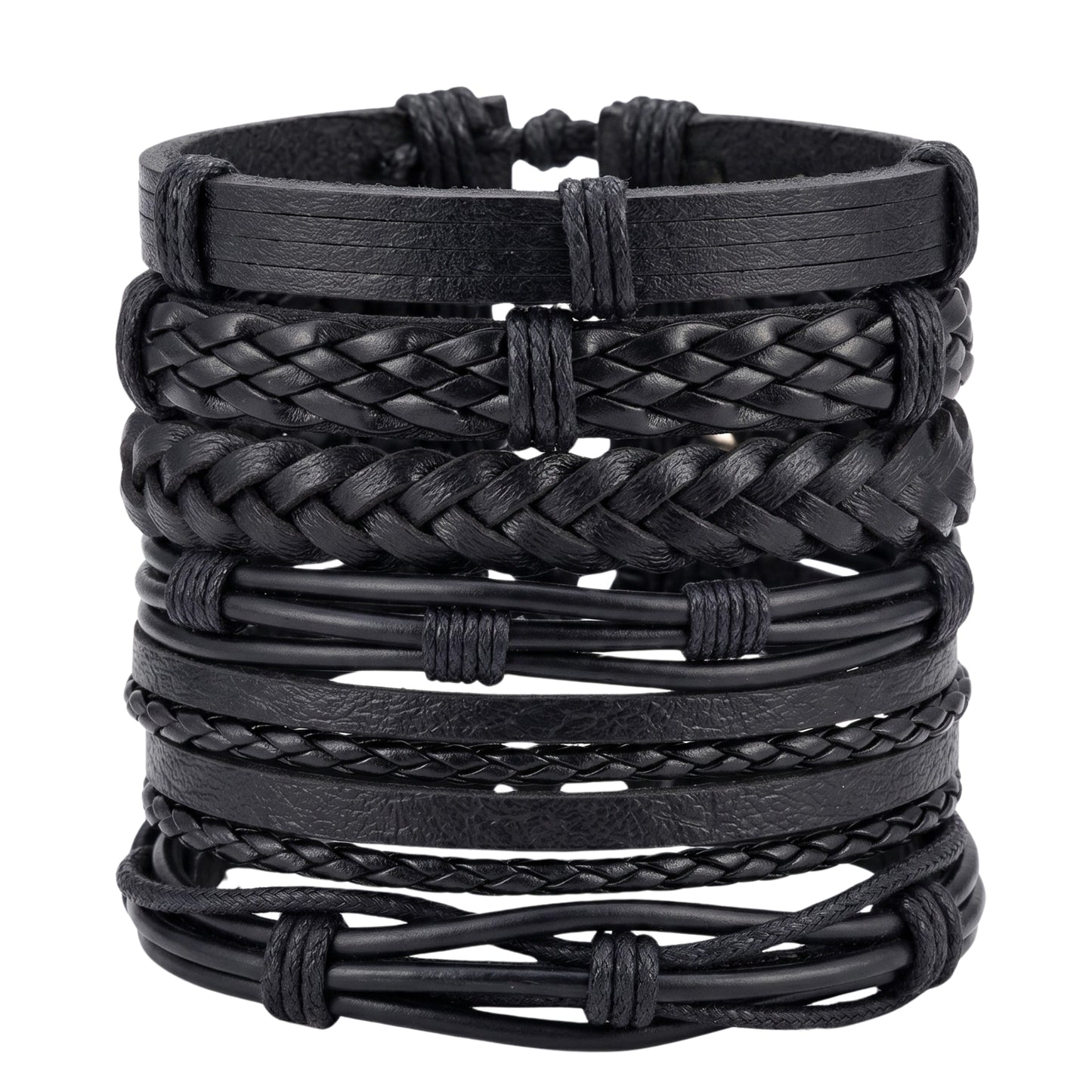 NOIR WEAVE - 6 Pcs Genuine Leather Adjustable Bracelet for Men & Boys