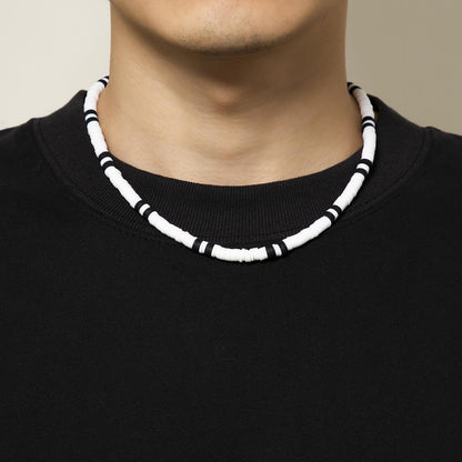 White Earthy Appeal - Beaded Necklace Black & White For Men Boys (20 Inch With Adjustable Cable