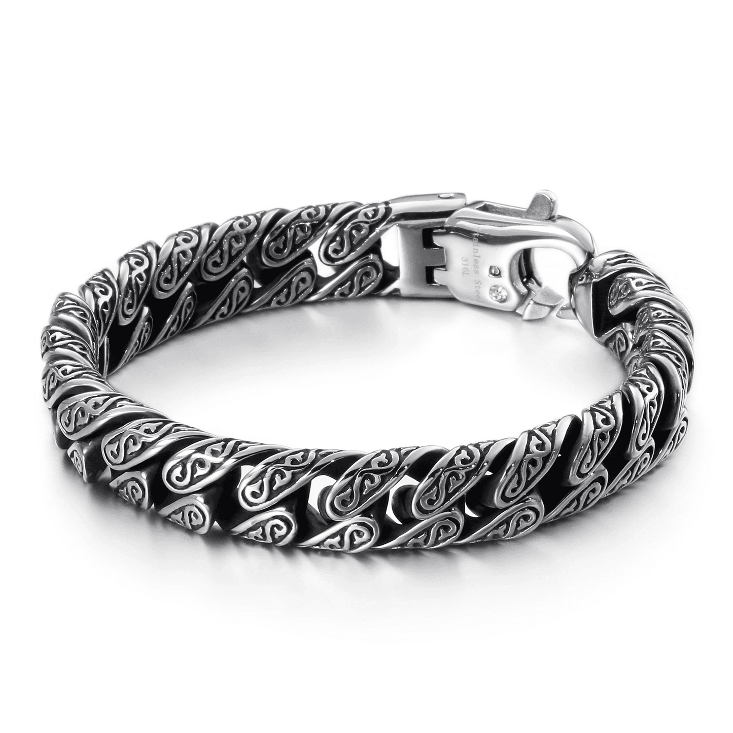 Egyptian Ankh - 12mm Pure Titanium Steel Bracelet, Curb Chain Bracelet with Lobster Claw Buckle for Men & Boy (8inch)