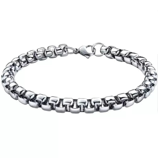THE MEN THING 5mm Pure Stainless Steel American trending Style, Rounded Box Bracelet 8 inch for Men & Boys