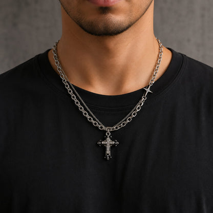 CROSS FUSION - 26mm Titanium Steel Pendant with 8mm Chain for Men & Boys - 21 inch