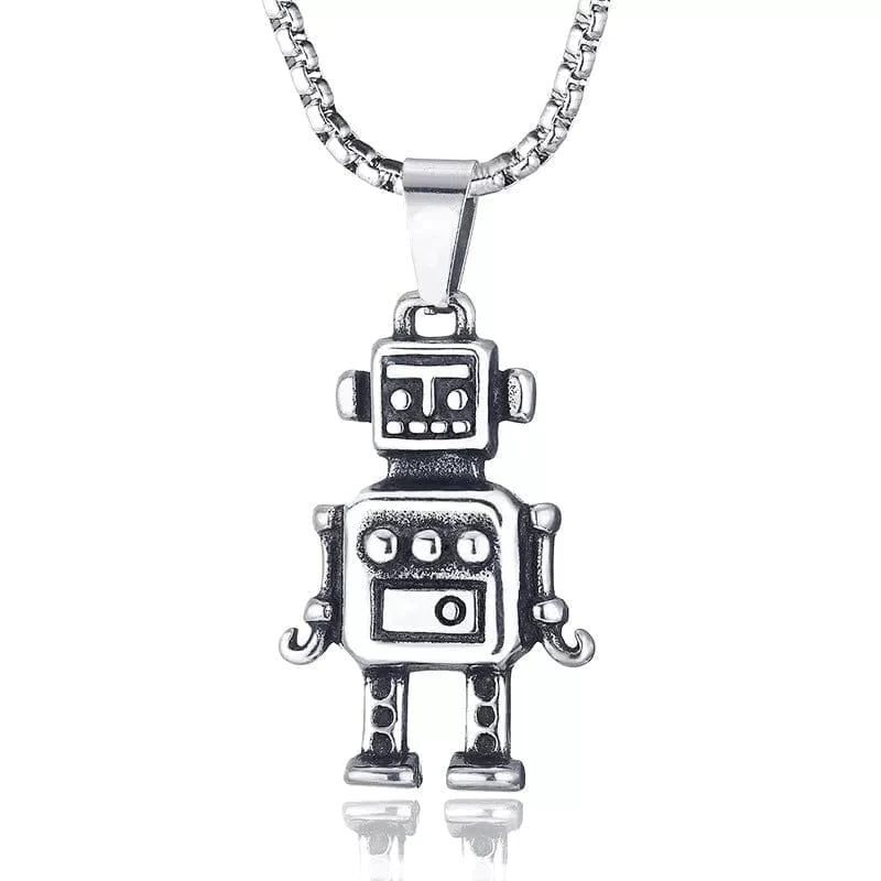 THE MEN THING Alloy Robot Pendant with Pure Stainless Steel 24inch Chain for Men, European trending Style - Round Box Chain & Pendant for Men & Boy