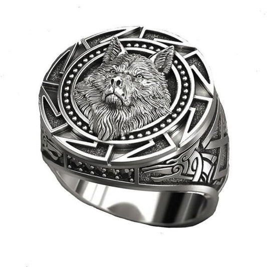 VIKING WARRIOR WOLF SILVER - COPPER Ring for Men & Boys (Size : 21)