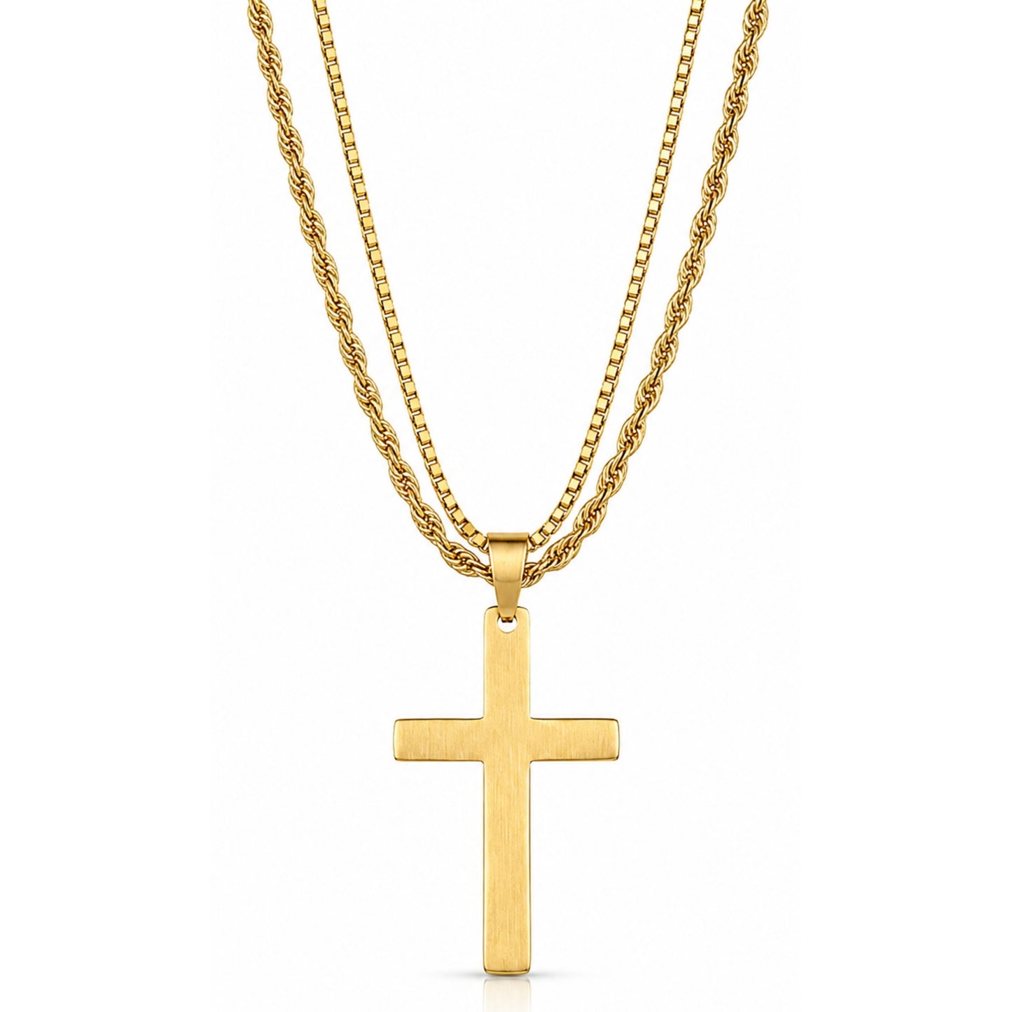 FAITH LAYER GOLDEN - 27mm Titanium Steel Pendant with 23inch Round Box and Twisted 4mm Chain for Men & Boys