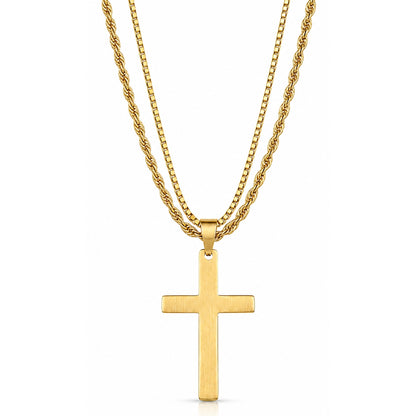 FAITH LAYER GOLDEN - 27mm Titanium Steel Pendant with 23inch Round Box and Twisted 4mm Chain for Men & Boys