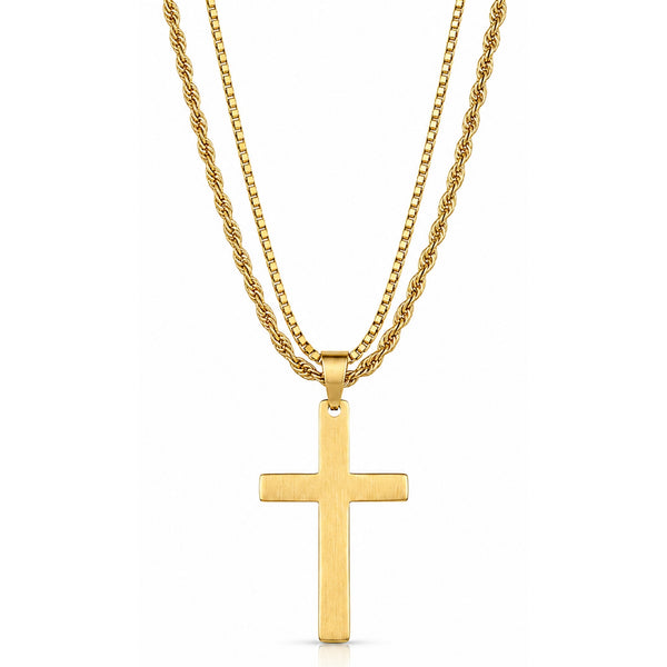 FAITH LAYER GOLDEN - 27mm Titanium Steel Pendant with 23inch Round Box and Twisted 4mm Chain for Men & Boys