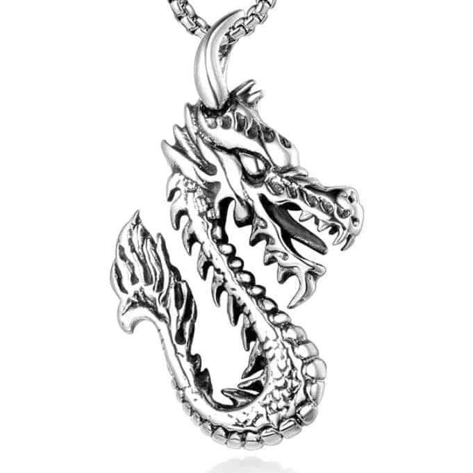 THE MEN THING Alloy Dragon Pendant with Pure Stainless Steel 24inch Chain for Men, American trending Style - Round Box Chain & Pendant for Men & Boy
