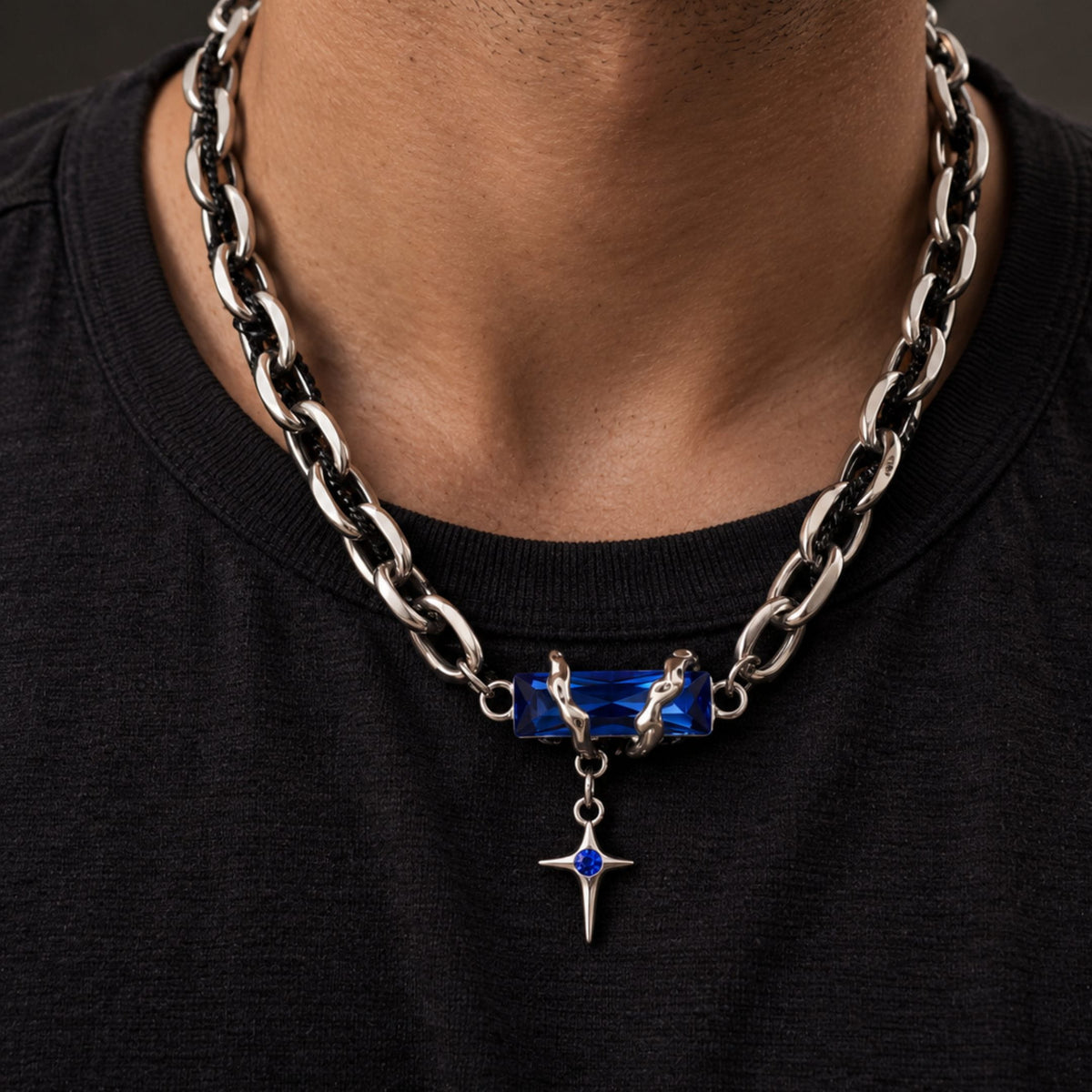 OBSIDIAN BLUEC ROSS - 30mm Titanium Steel Pendant with 20 to 22inch Adjustable Cable 7mm Chain for Men & Boys