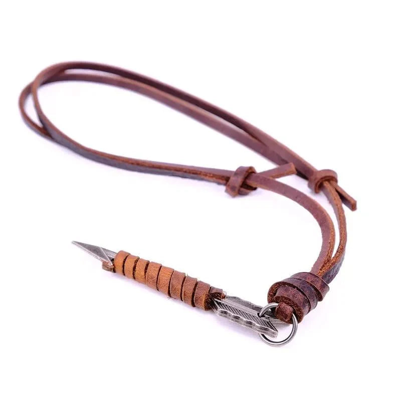 Leather Boalt Brown - Vintage Alloy Gold Wrapped Arrow Pendant With Adjustable Pure Leather Cord