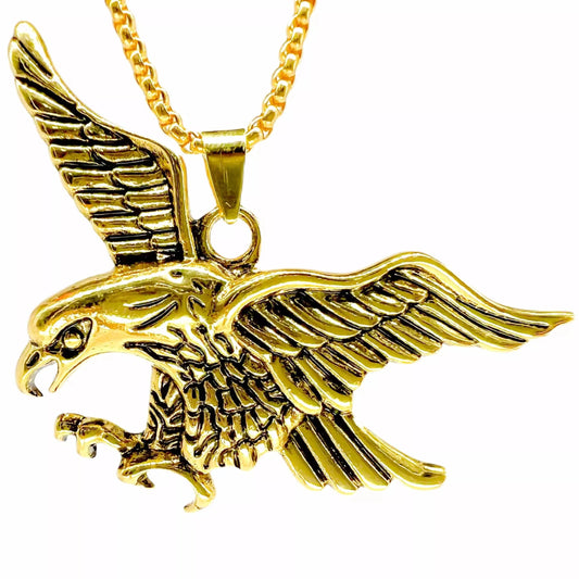 THE MEN THING Alloy Eagle Gold Pendant with Pure Stainless Steel 24inch Chain for Men, European trending Style - Round Box Chain & Pendant for Men & Boy