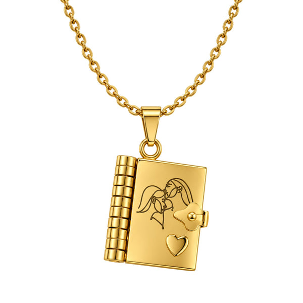 MEMORY BOOK - GOLDEN - 18mm Pure Titanium Steel Pendant with 3mm Chain for Men & Boys (17 to 19 inch Adjustable Cable Chain)