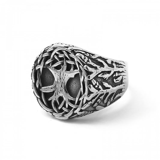 VIKING YGGDRASIL SILVER - Titanium Steel Ring for Men & Boys (Size : 22)