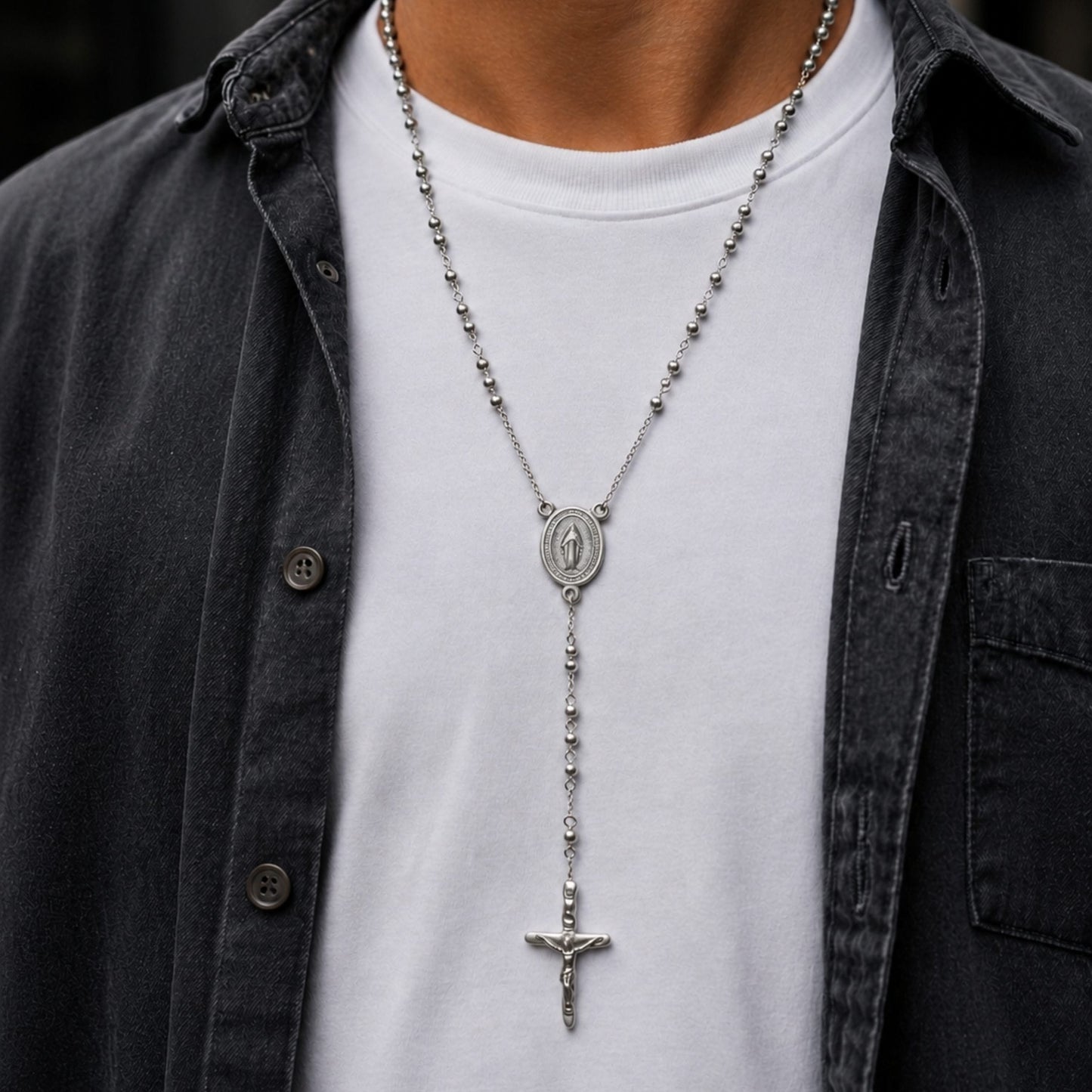 MIRACULOUS ROSARY - STEEL- 21mm Titanium Steel Pendant with 38inch Chain for Men & Boys