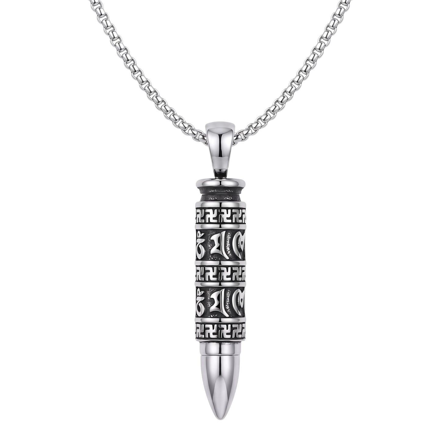 MYSTIC BULLET - 11mm Pure Titanium Steel Pendant with 23inch Round Box 4mm Chain for Men & Boys