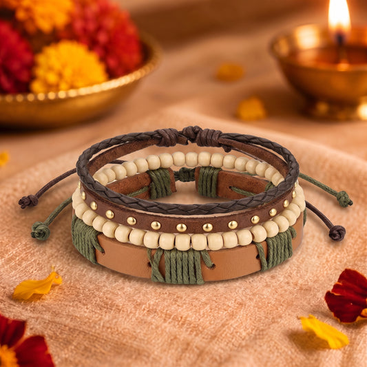 The Perfect Rakhi Gift For Every Brother – URBAN TRIBE STACK - Leather Adjustable Bracelets With Timeless Style