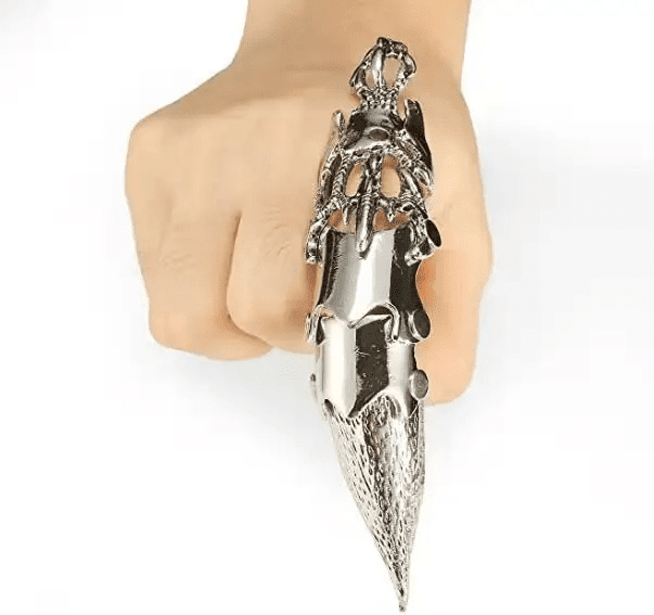 THE MEN THING Ring for Men - Silver Double Loop Knuckle Joint Armor Full Finger Ring for Men & Boys