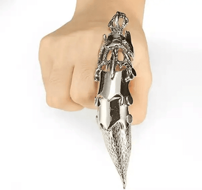 THE MEN THING Ring for Men - Silver Double Loop Knuckle Joint Armor Full Finger Ring for Men & Boys