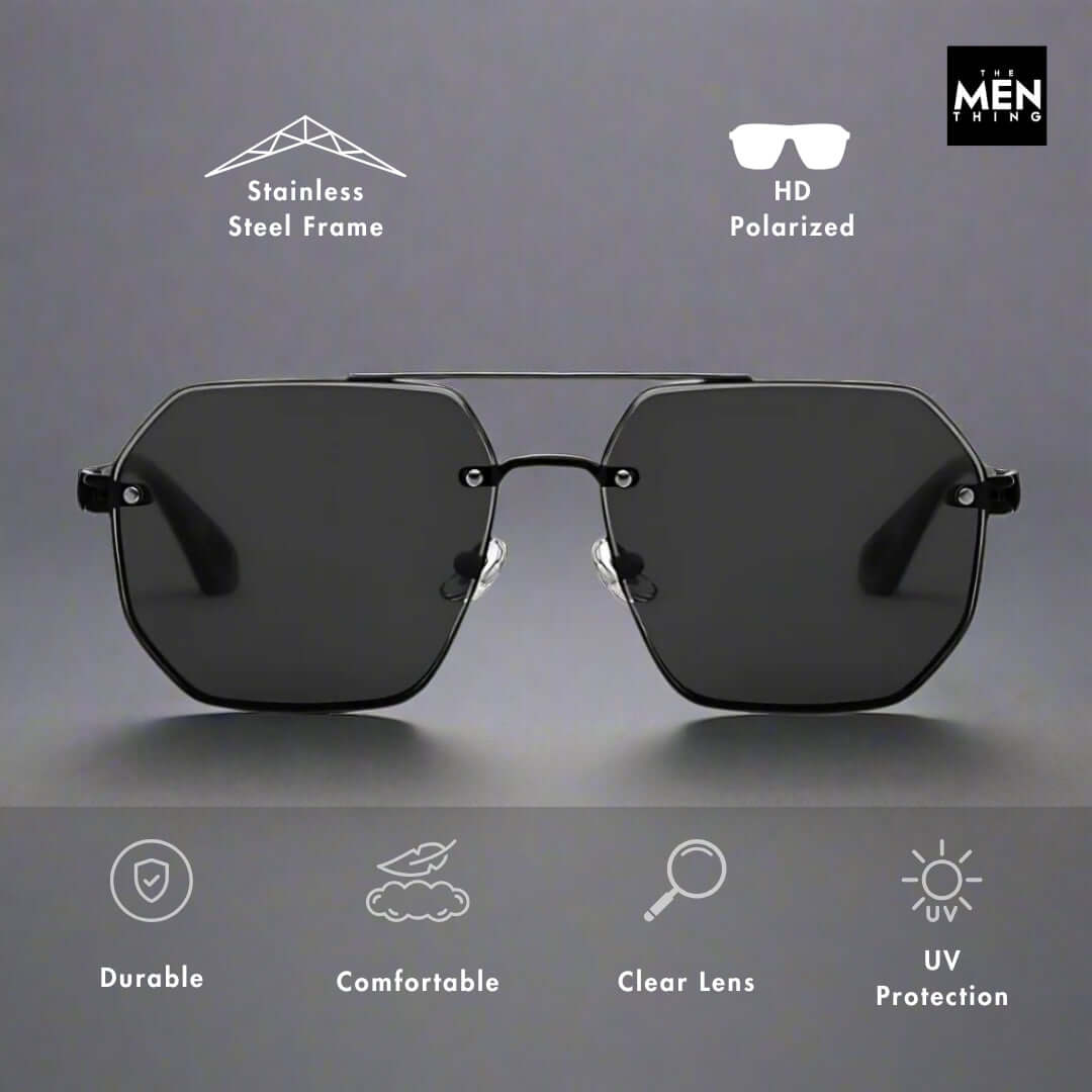 2101 AERO HEX HD Polarized Sunglasses for Men - UV400 Protection, Stainless Steel Frame - THE MEN THING