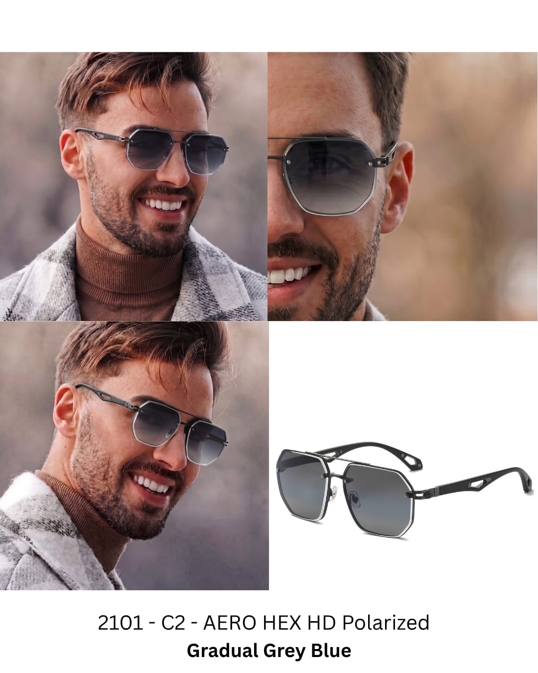 2101 AERO HEX HD Polarized Sunglasses for Men - UV400 Protection, Stainless Steel Frame - THE MEN THING