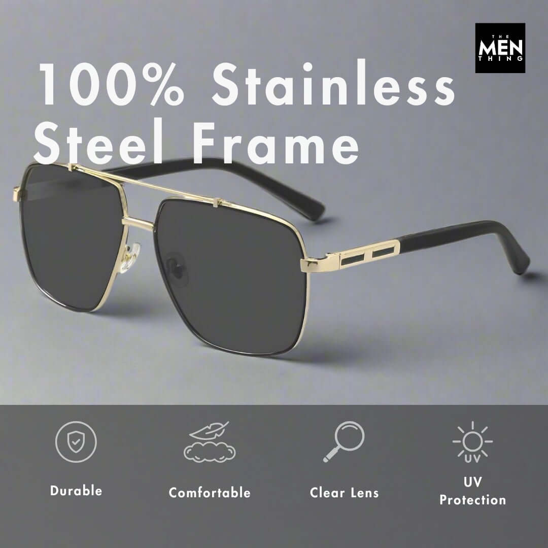 2109 SHADOW LUXE -  Double Bridge Aviator Style - HD Polarised Sunglasses for Men - UV400 Protection, Stainless Steel Frame - THE MEN THING