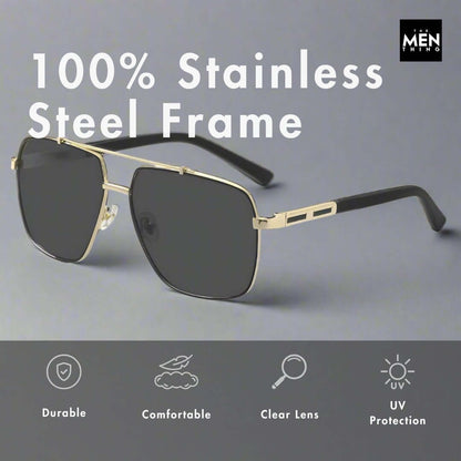 2109 SHADOW LUXE -  Double Bridge Aviator Style - HD Polarised Sunglasses for Men - UV400 Protection, Stainless Steel Frame - THE MEN THING