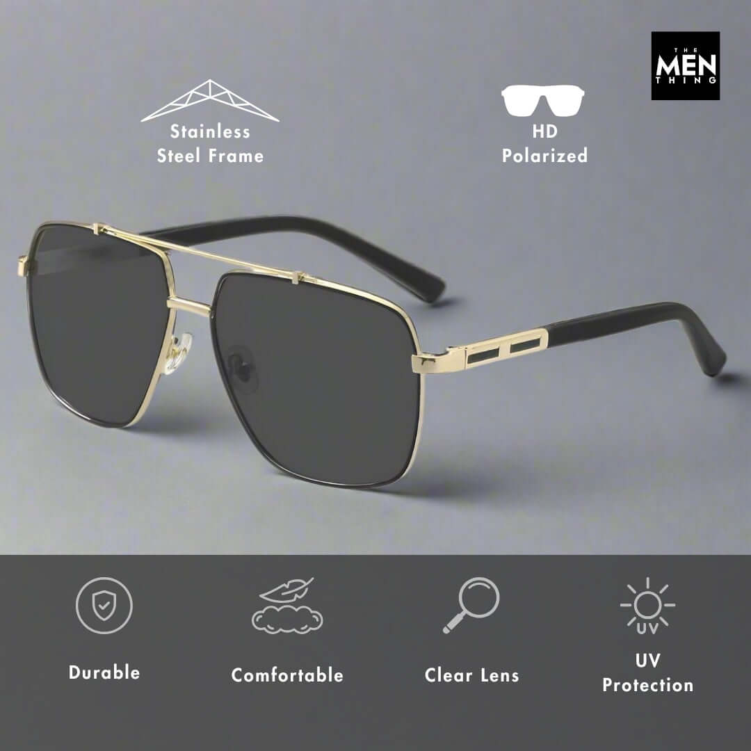 2109 SHADOW LUXE -  Double Bridge Aviator Style - HD Polarised Sunglasses for Men - UV400 Protection, Stainless Steel Frame - THE MEN THING