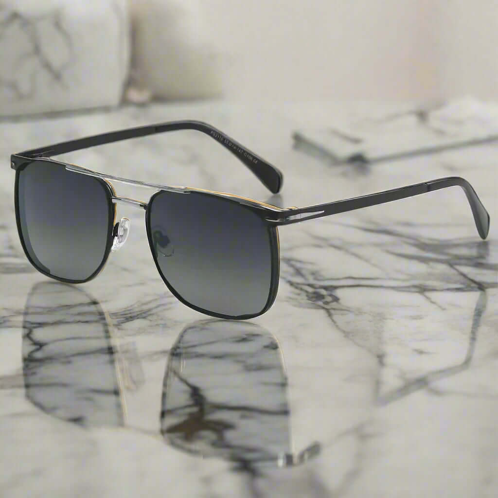 2110 MIDNIGHT EDGE  -  Square Aviator Style - HD Polarised Sunglasses for Men - UV400 Protection, Stainless Steel Frame - THE MEN THING