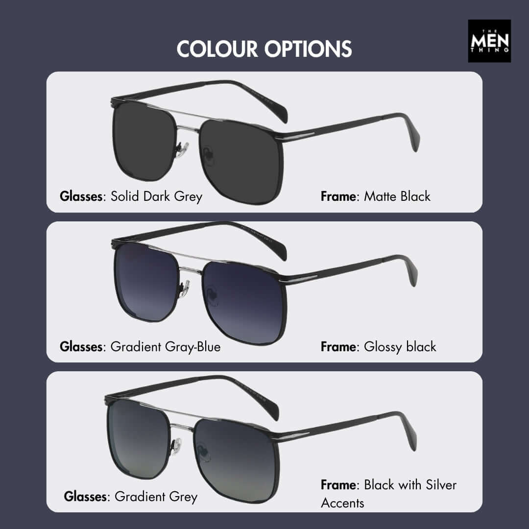 2110 MIDNIGHT EDGE  -  Square Aviator Style - HD Polarised Sunglasses for Men - UV400 Protection, Stainless Steel Frame - THE MEN THING